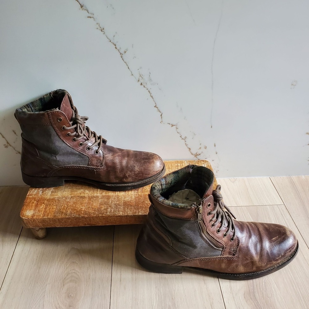 Kenneth Cole Reaction Free Lance Boots Mens 11 Brown Leather Combat Lace Up Zip